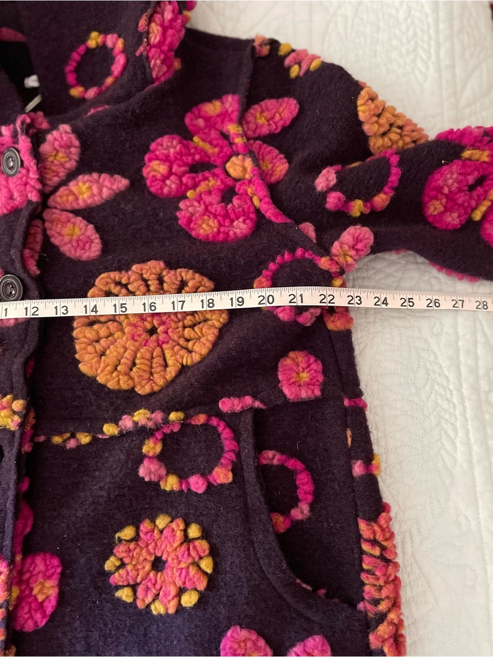 Made In Italy 3D Textured Floral Bobble Knit Felted Appliqués Hooded Coat NWT - Picture 4 of 6
